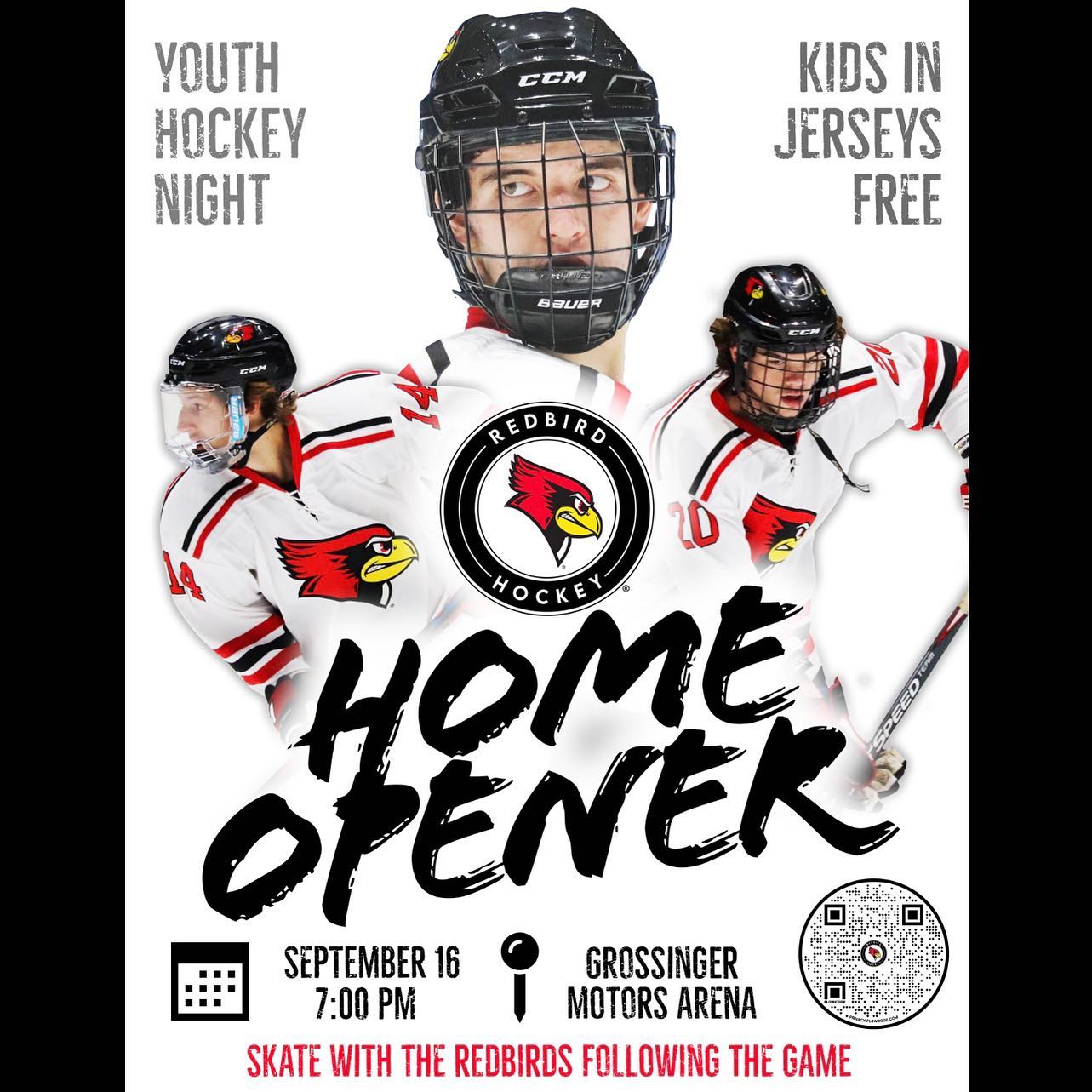 The date is set. The D1 birds are back in action on September 16 against Missouri State. It’s youth hockey night and any kid that wears their favorite hockey jersey will receive free admission. You’ll also have the opportunity to skate on the ice with the Redbirds after the game!